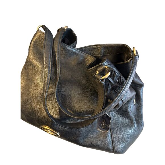 Coach Edie Shoulder Bag Black Leather w/ dust bag & care card - Picture 12 of 15